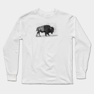 Roaming Buffalo Bison Scribble Art Long Sleeve T-Shirt